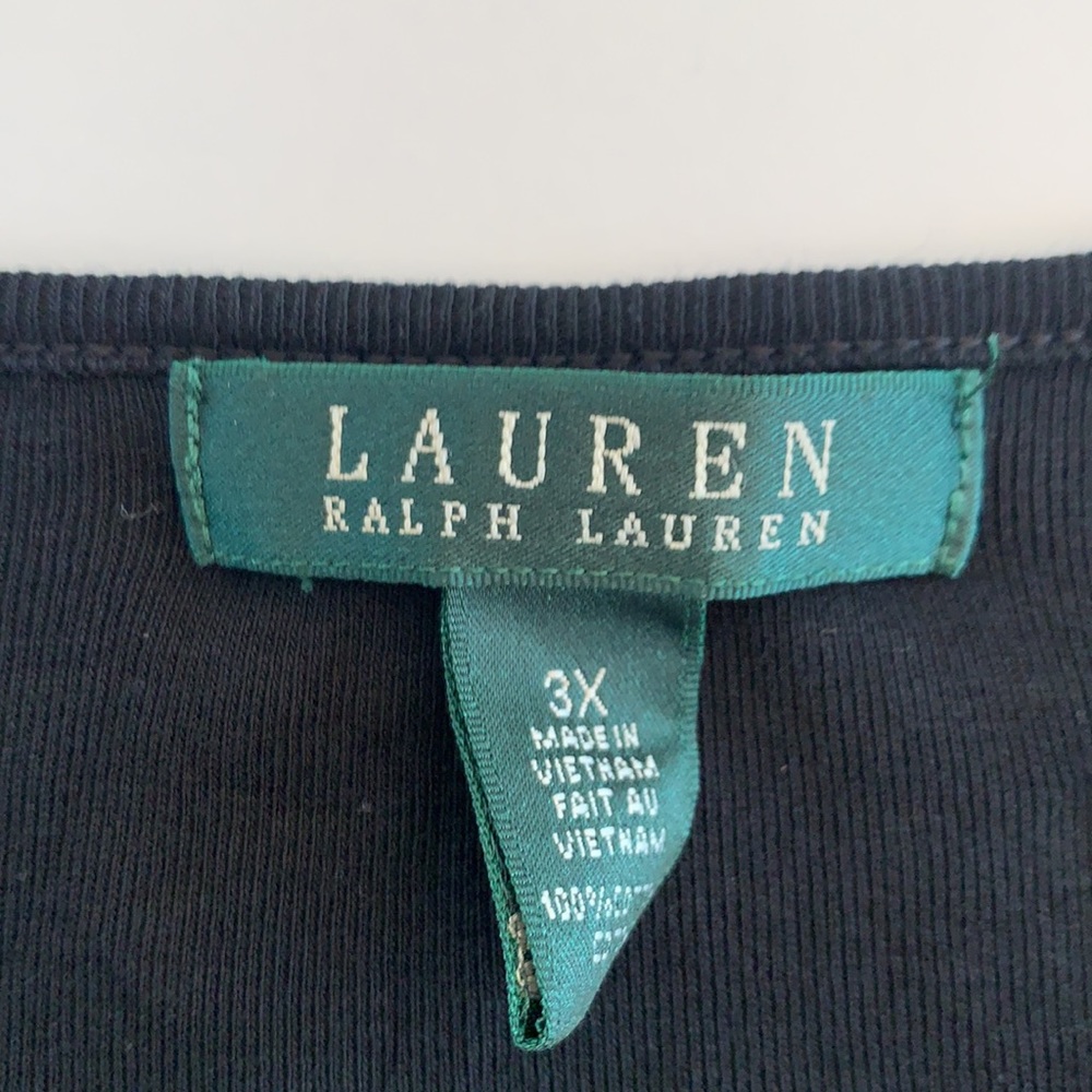 Lauren by Ralph Lauren Black, Cotton, Long-Sleeved, V-Neck T-Shirt. - Picture 3 of 4